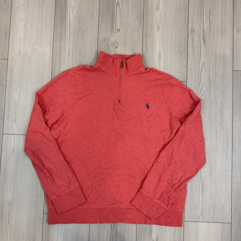 Polo Ralph Lauren Mens Sweatshirt XL Red Quarter Zip High‎ Neck Blue Pony Logo